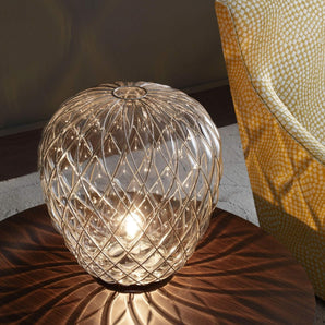 مصباح طاولة كبير Pinecone - شفاف ، كروم