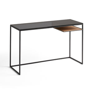 Rita 24 Desk - Walnut/Smoked Grey Glass