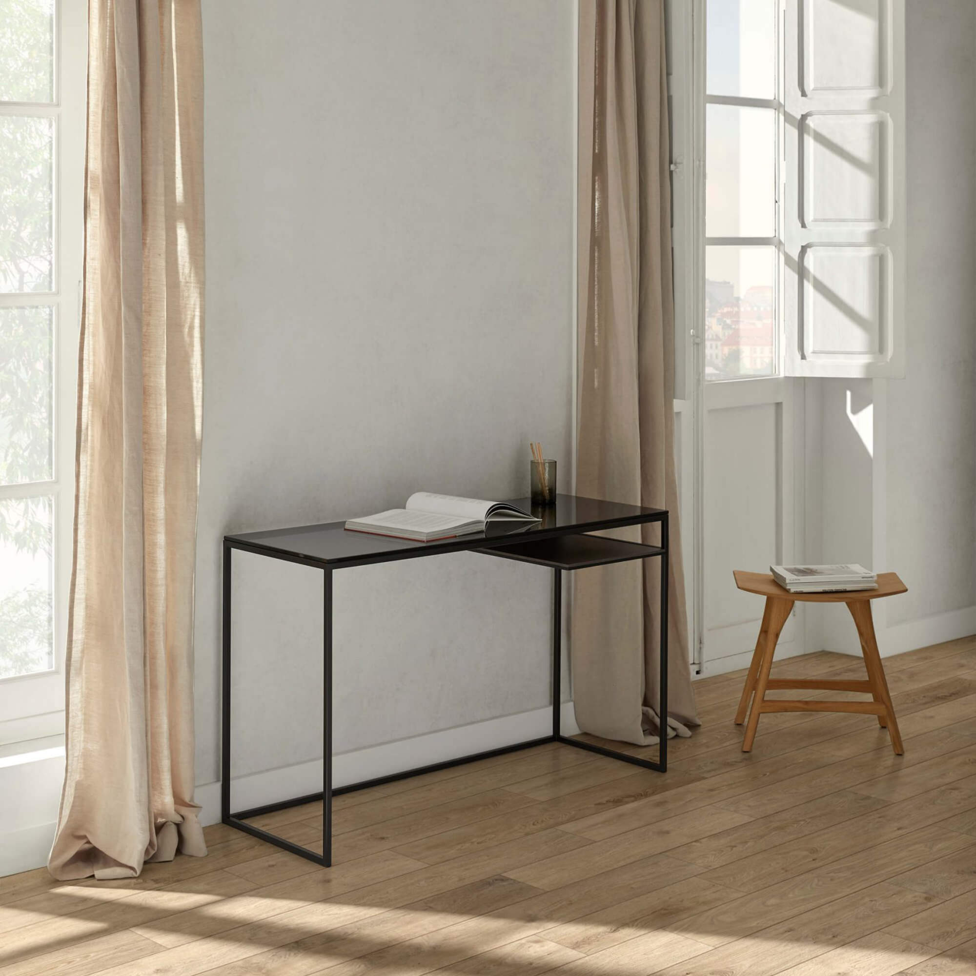 Rita 24 Desk - Walnut/Smoked Grey Glass-5