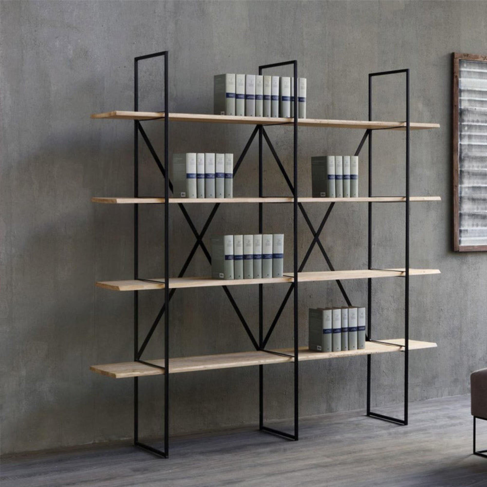 Slim Irony 674 Bookcase - Copper Black/Solid Plane Wood-3