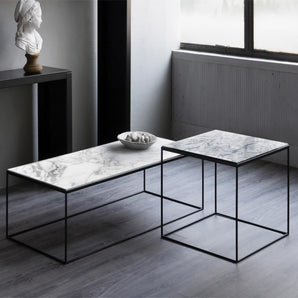Slim Marble 939 Coffee Table - Copper Black/White Carrara Marble
