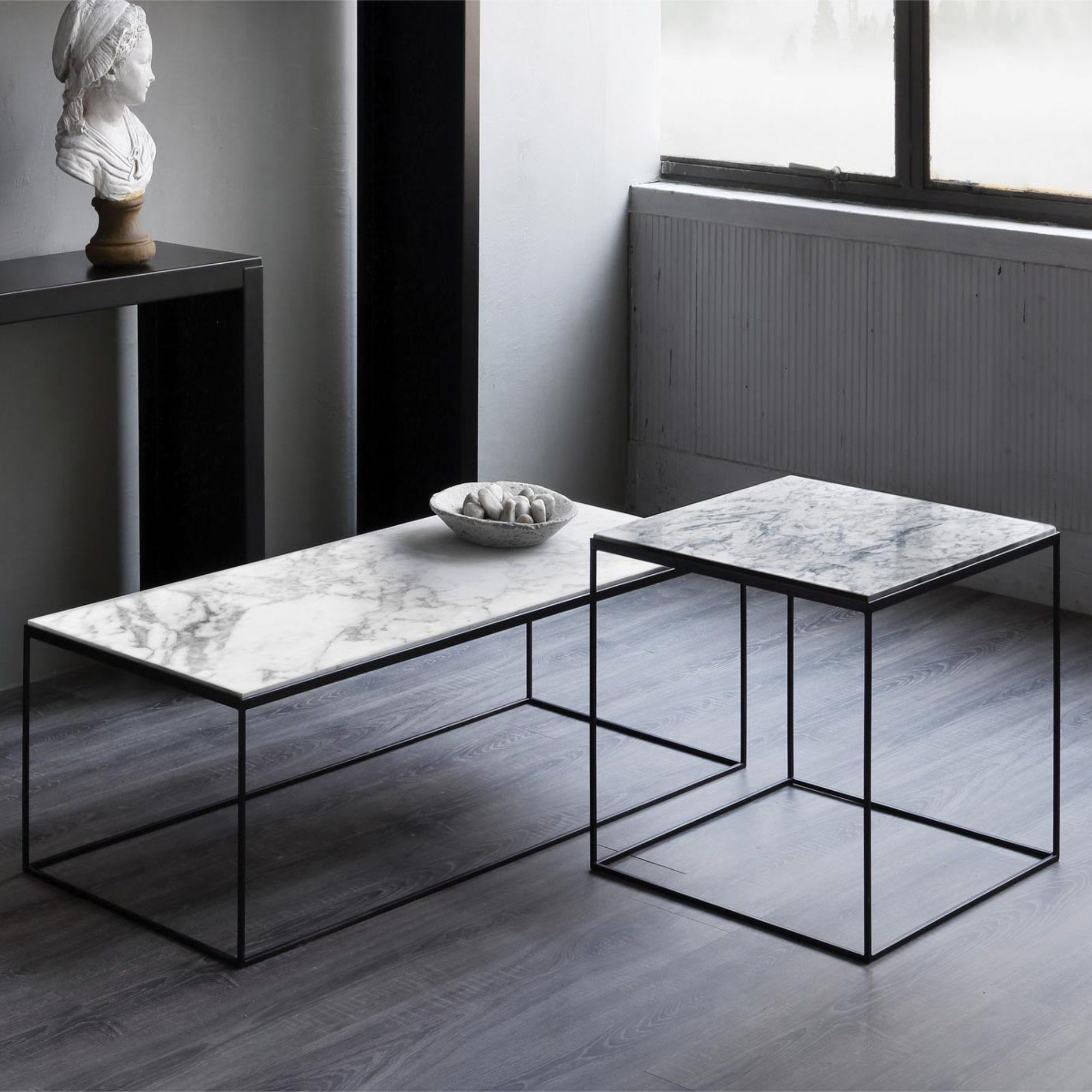 Slim Marble 938 Side Table - Copper Black/White Carrara Marble