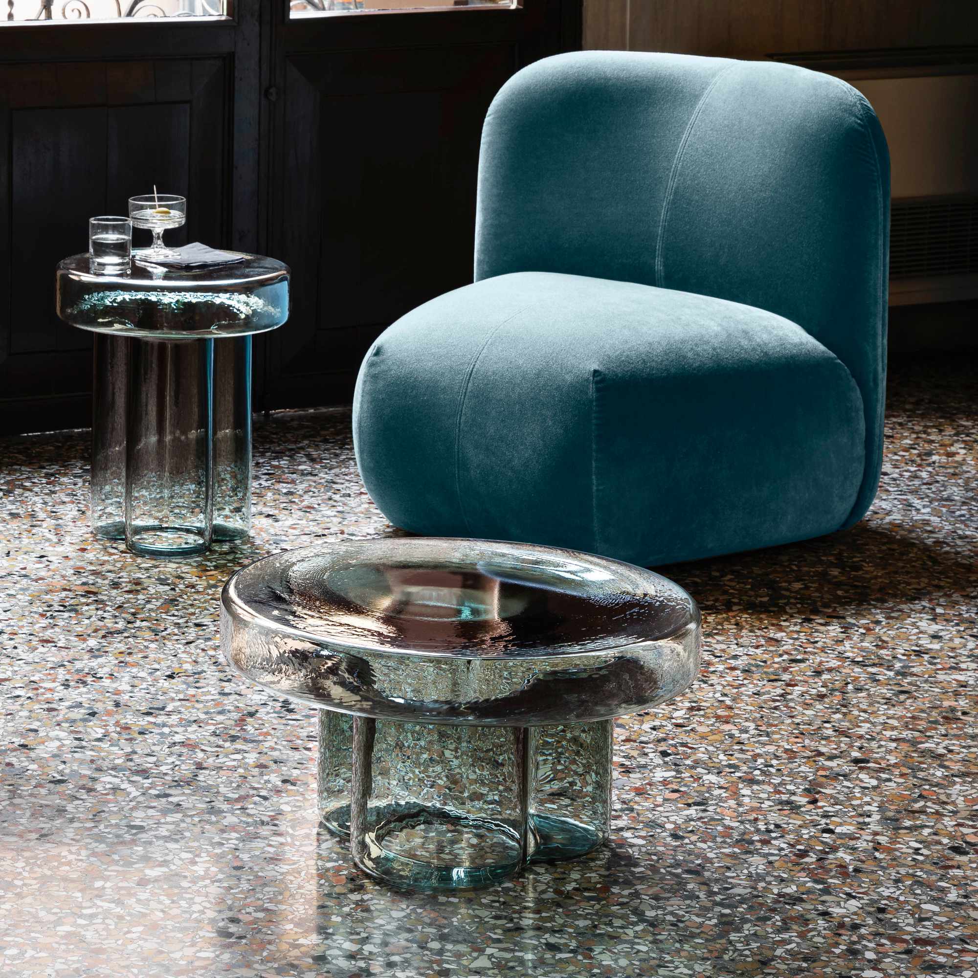 Soda TS 510 Side Table - Petrol Green Blown Glass-3