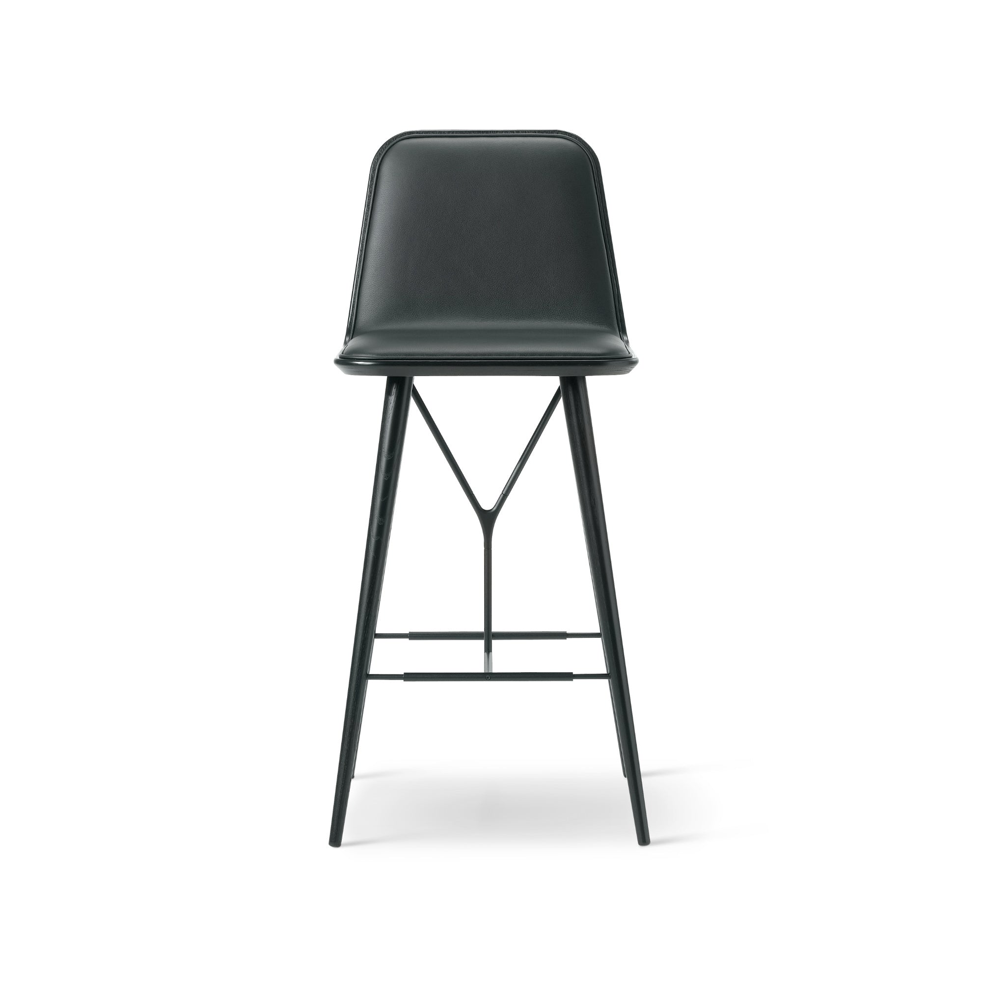 Spine 1731 Wood Base Barstool - Black Lacquered Ash/Leather 1 (Omni 301)