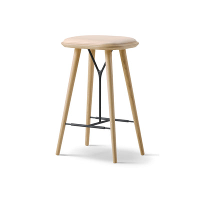 Spine 1736 Wood Base Stool - Lacquered Oak/Leather 4 (Vegeta 90)