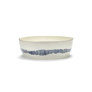 Feast Stripes Blue Salad Bowl - White Swirl