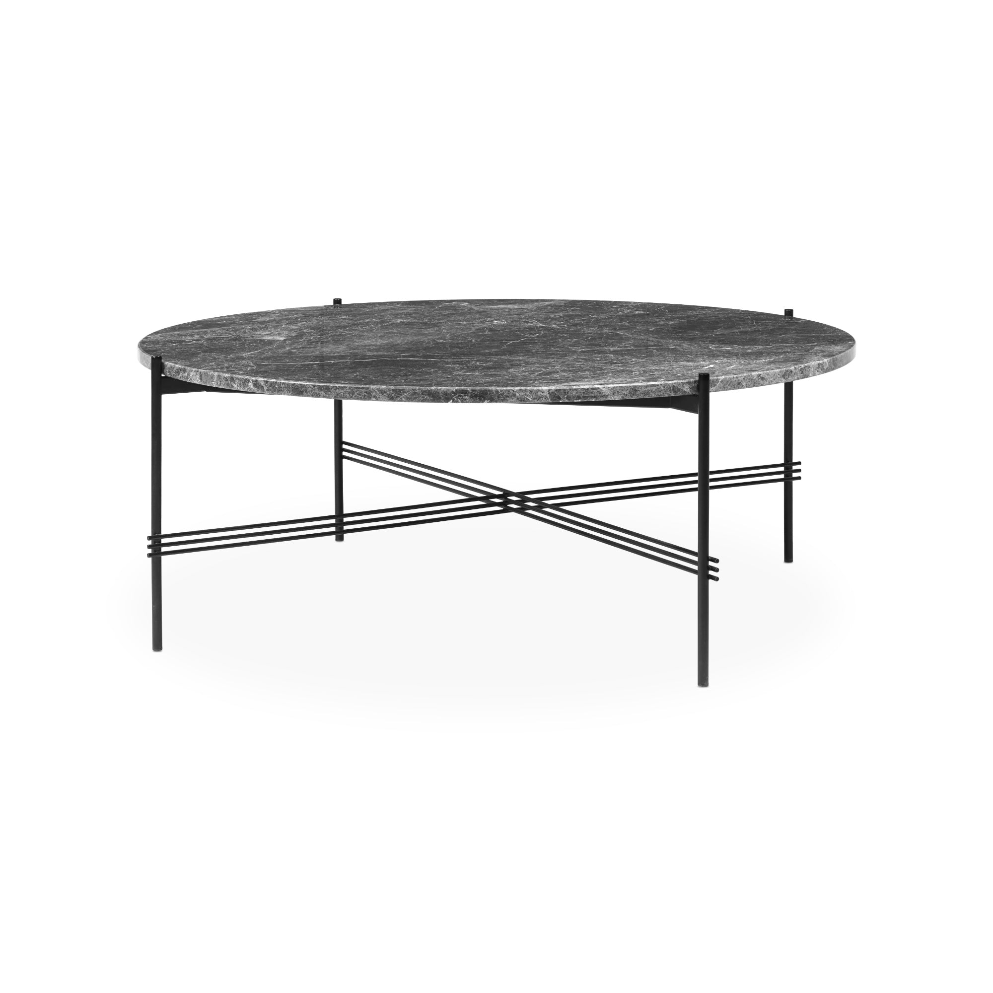 TS 10017135 Round Coffee Table - Black/Grey Emperador Marble-1