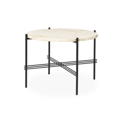 TS 10017141 Round Coffee Table - Black/Neutral White Travertine