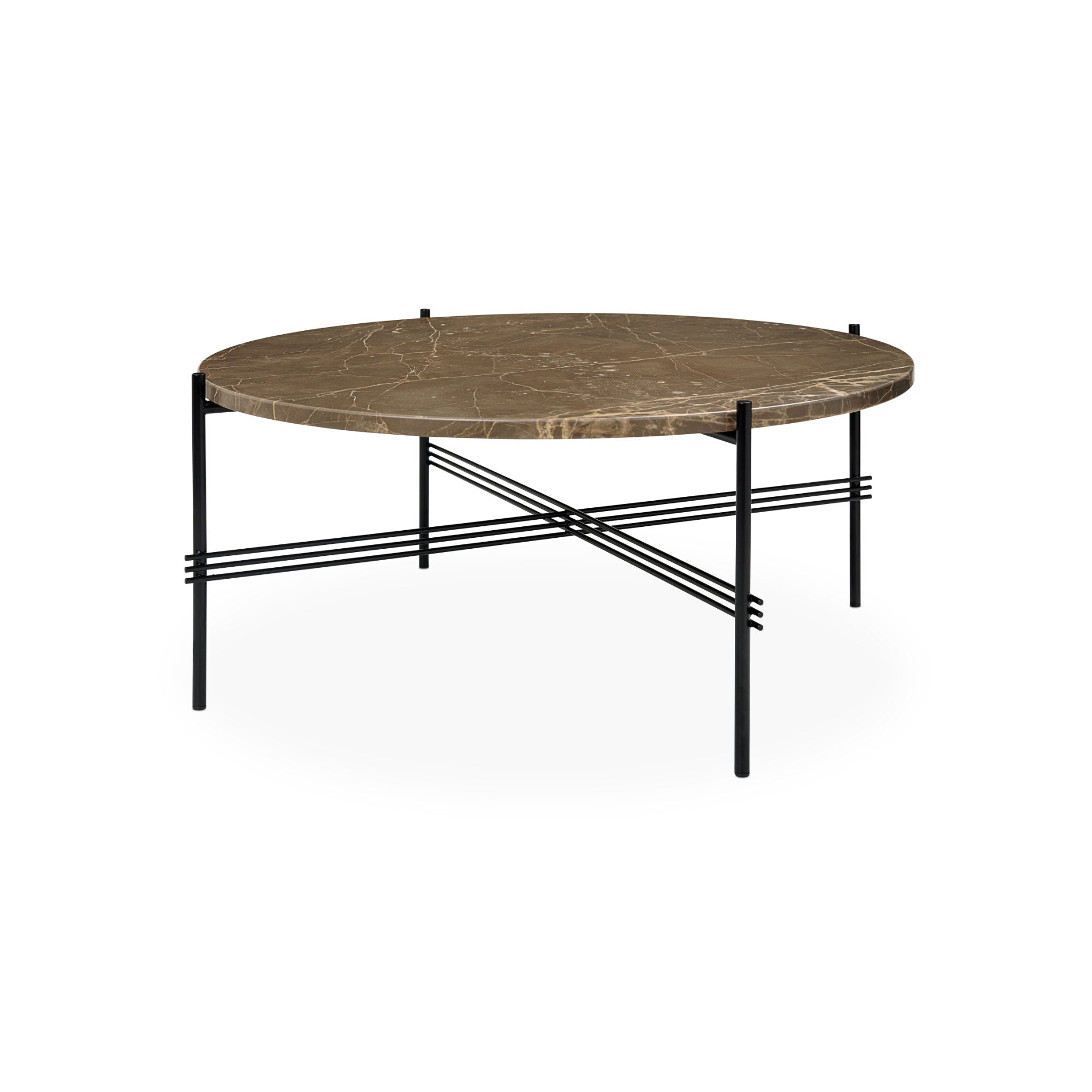 TS 10017164 Round Coffee Table - Black/Brown Emperador Marble-1