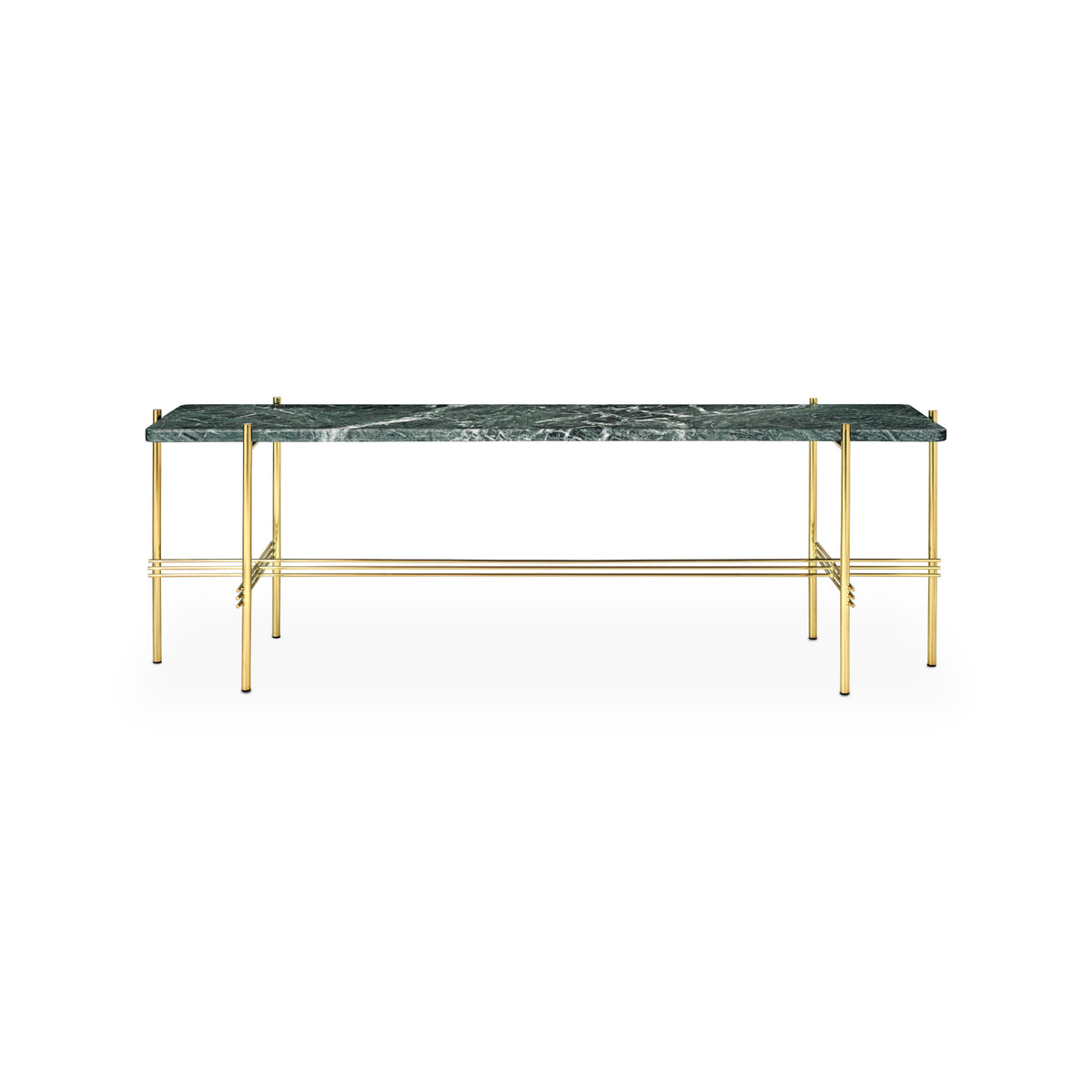 TS Console – 120x30x40 / Metal (Brass) / Marble (Green Guatemala)
