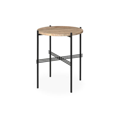 TS 10072889 Round Side Table - Black/Neutral White Travertine