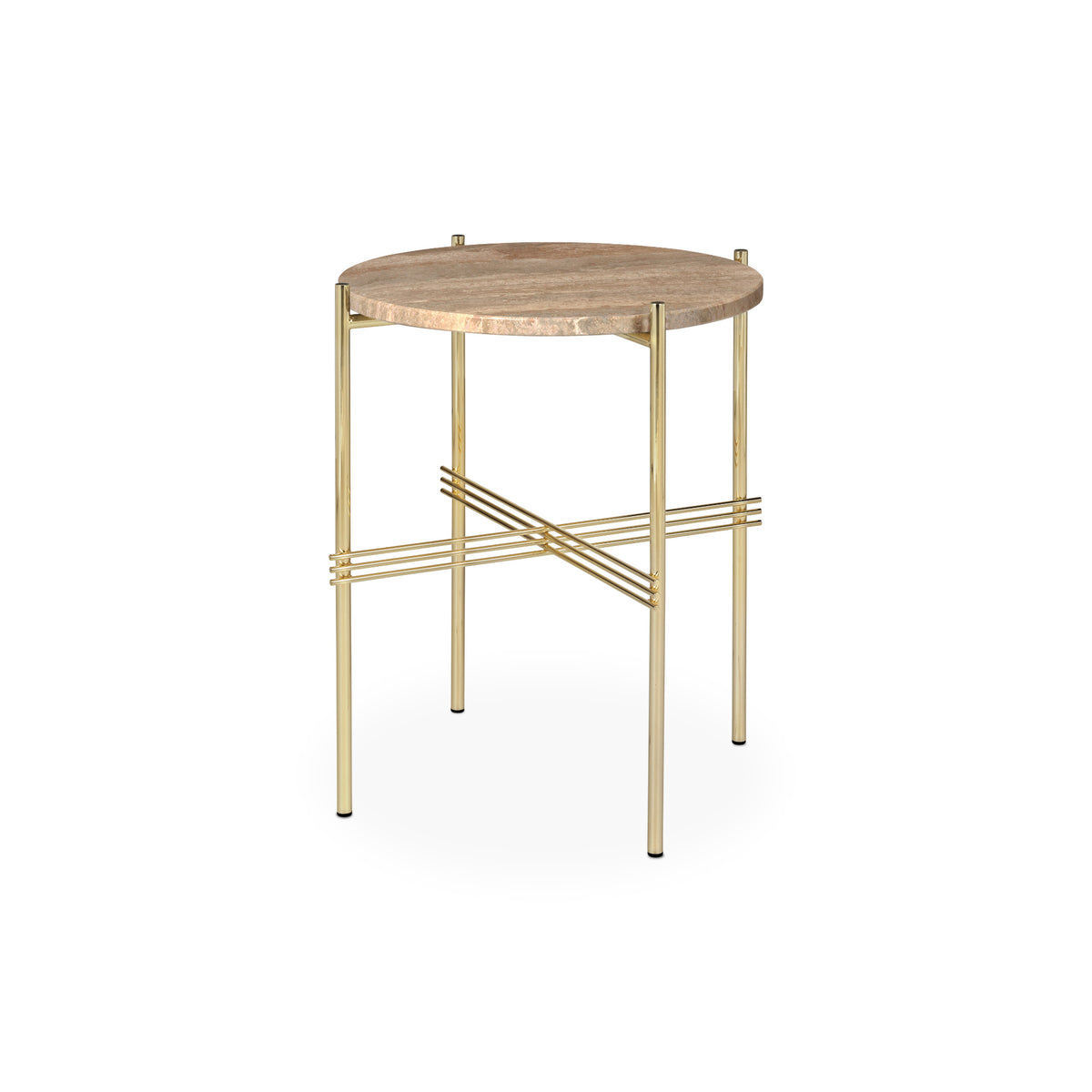 TS Side Table – 40x51 / Metal (Brass) / Travertine (Neutral White)