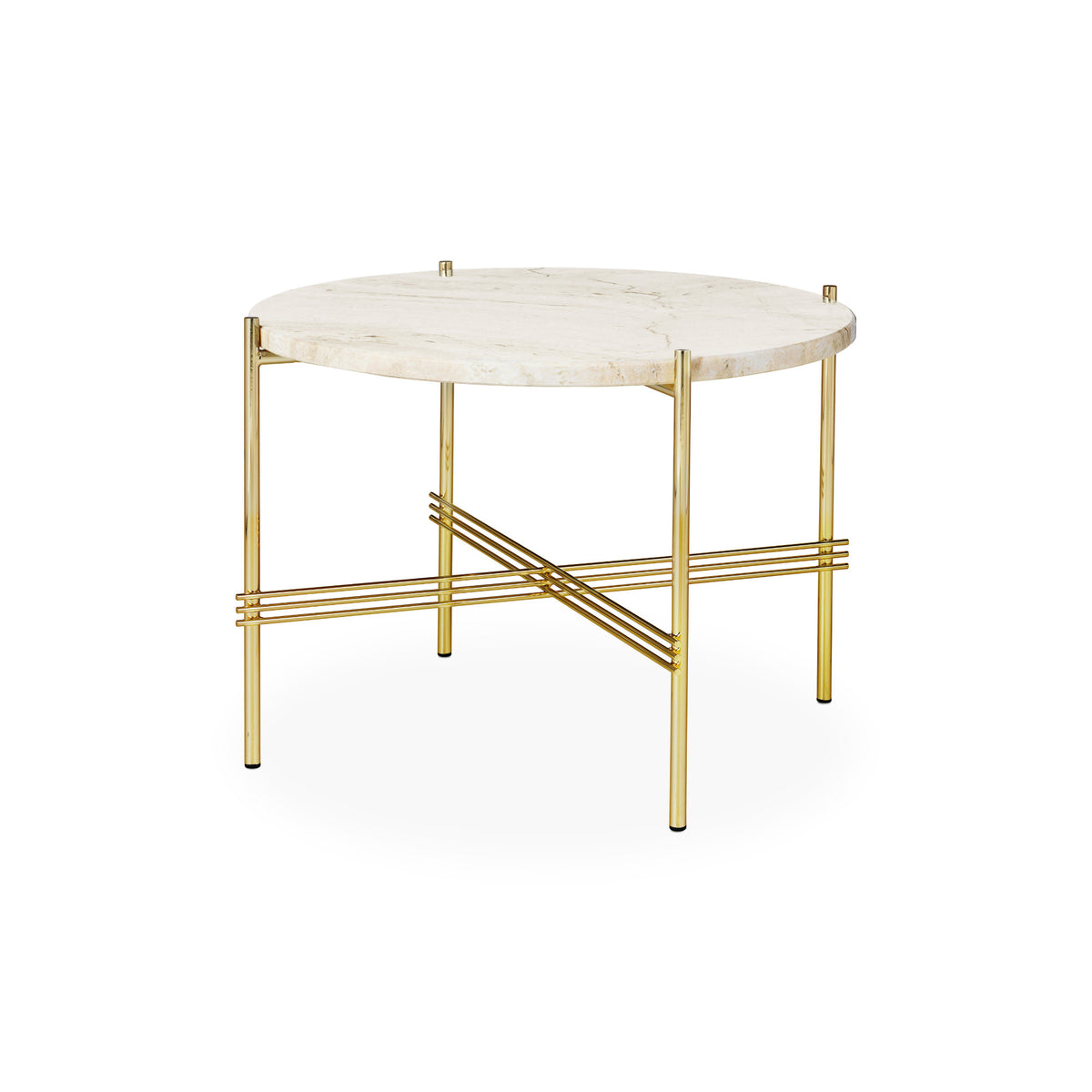 TS Coffee Table – 55x41 / Metal (Brass) / Travertine (Neutral White)-1