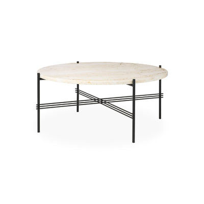 TS 10074026 Round Coffee Table - Black/Neutral White Travertine