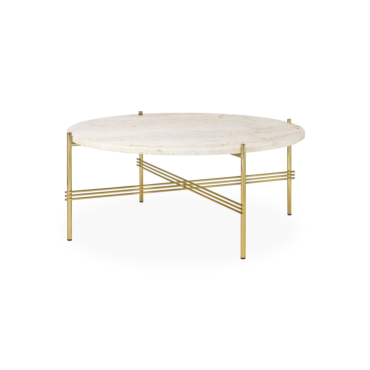 TS Coffee Table – 80x35 / Metal (Brass) /Travertine (Neutral White)