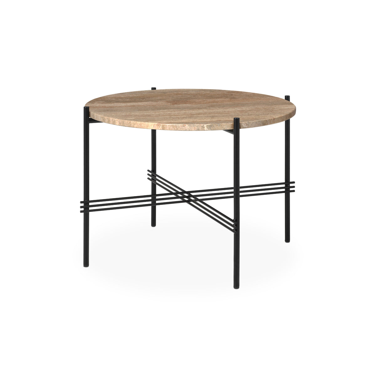 TS Coffee Table – 55x41 / Metal (Black) / Travertine (Warm Taupe)-1