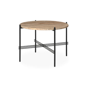 TS 10085404 Round Coffee Table - Black/Warm Taupe Travertine