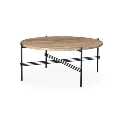 TS Coffee Table – 80x35 / Metal (Black) / Travertine (Warm Taupe)