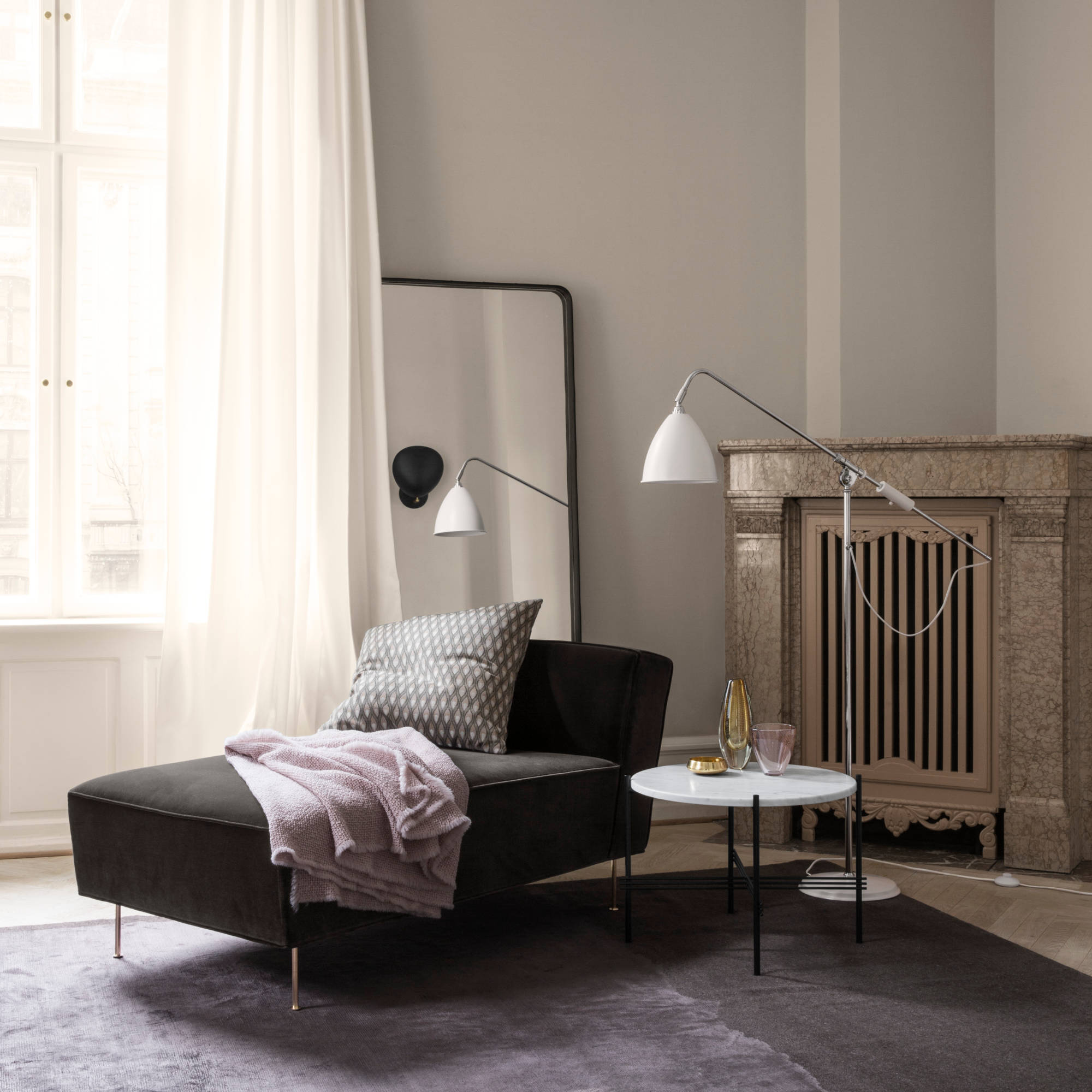TS 10017145 Round Coffee Table - Black/White Carrara Marble-4
