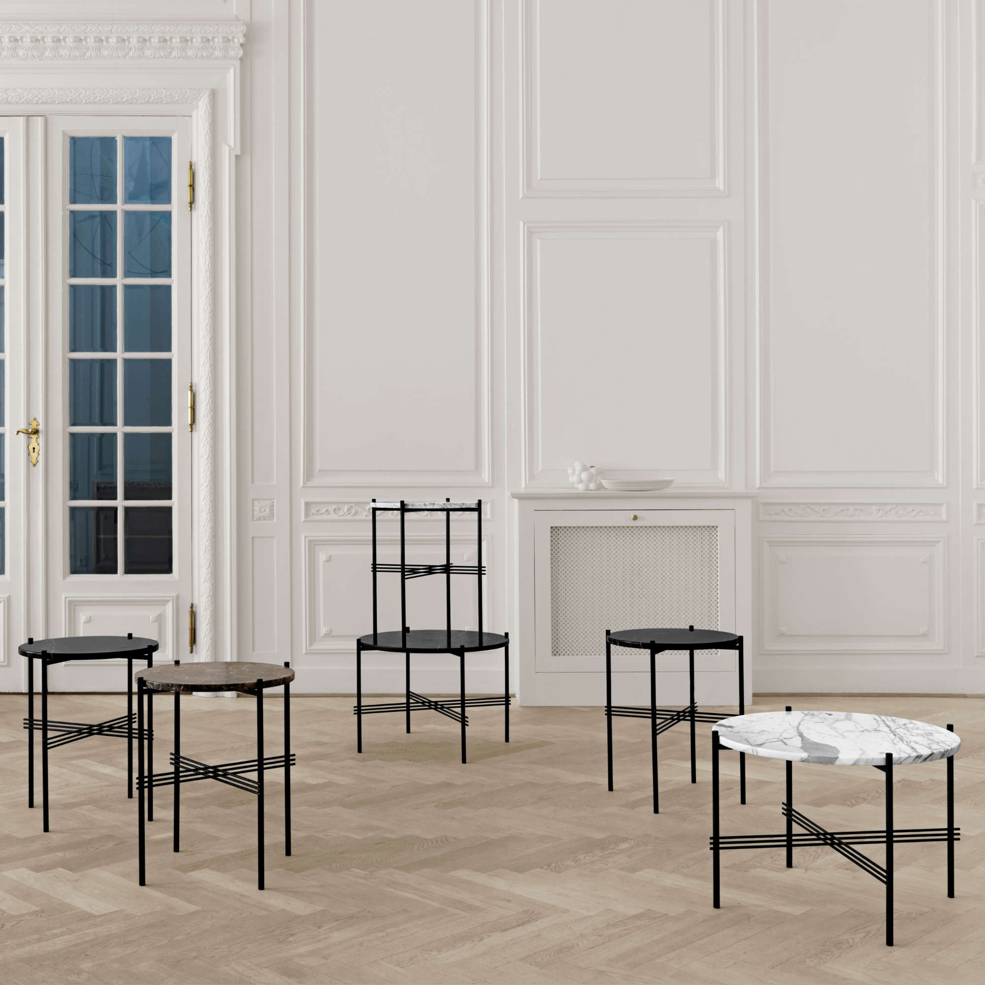 TS 10017145 Round Coffee Table - Black/White Carrara Marble-6
