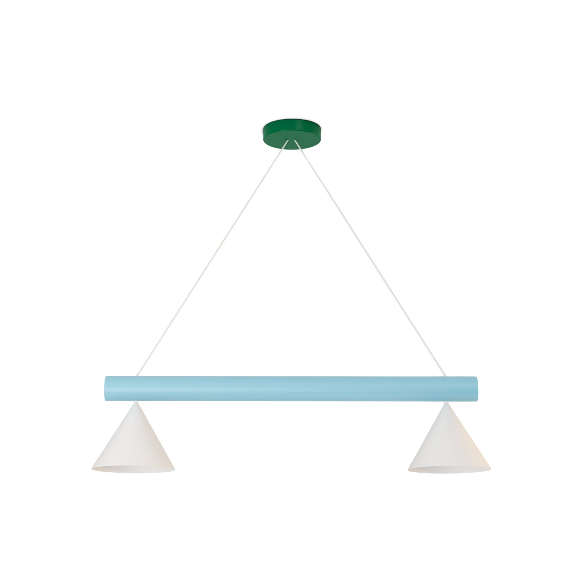 Tube With Globes And Cones P02 Pendant Lamp - White/Intense Green/Light Blue