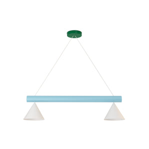 Tube With Globes And Cones P02 Pendant Lamp - White/Intense Green/Light Blue