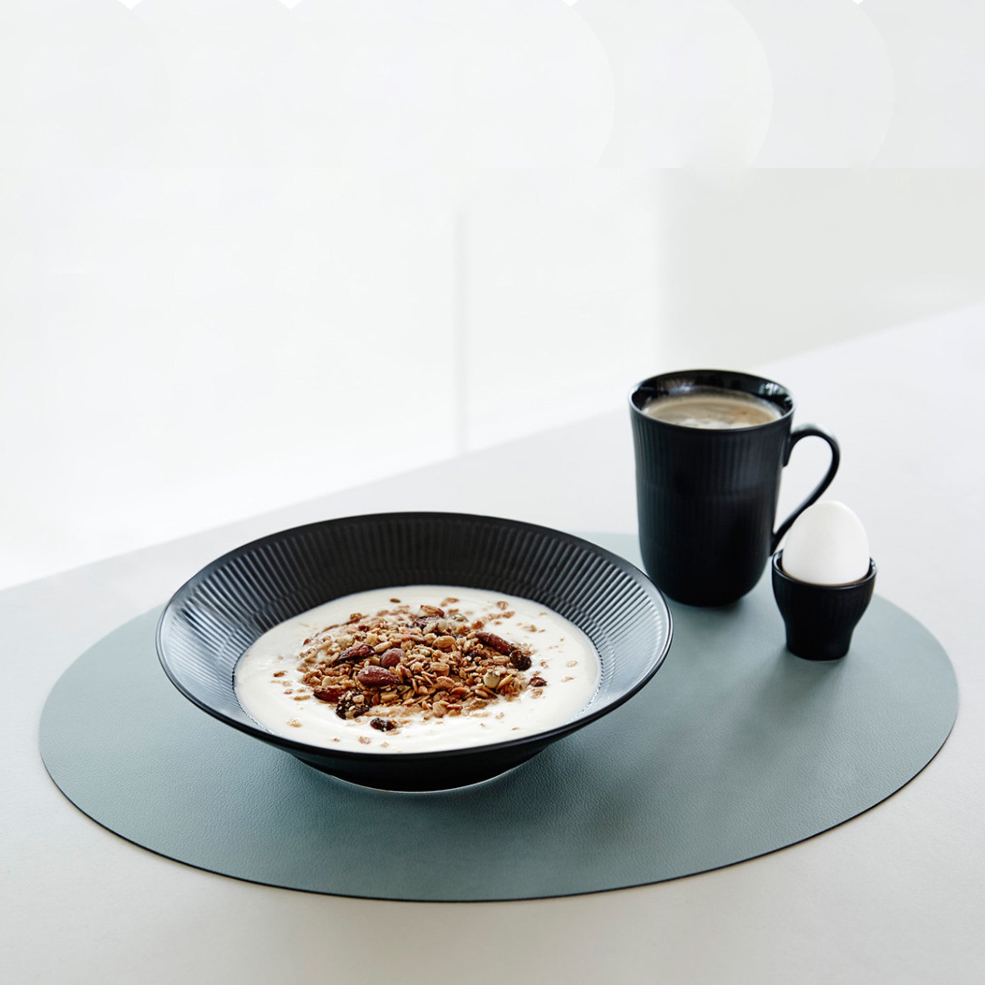 Table Mat Double Oval Large Cloud Anthracite/Nupo Pastel Green