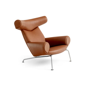 كرسي بذراعين Wegner 1000 Ox - فولاذ مصقول/جلد 3 (الحد الأقصى 95)