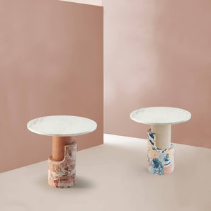 Braque Blossom/Red Side Table - Estremoz White