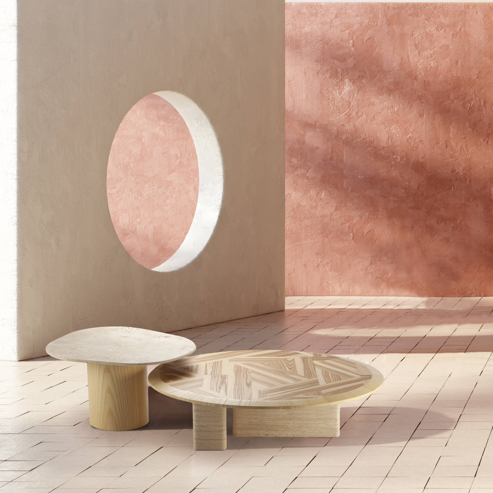 L'anamour 72 Side Table - Travertine Marble